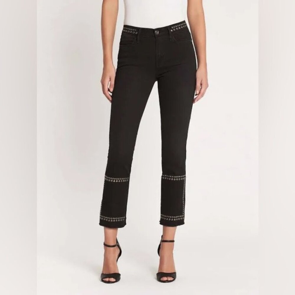 NWT FRAME Denim Le High Straight-Leg Band Studded Jeans-Troupe High-Rise Size 24